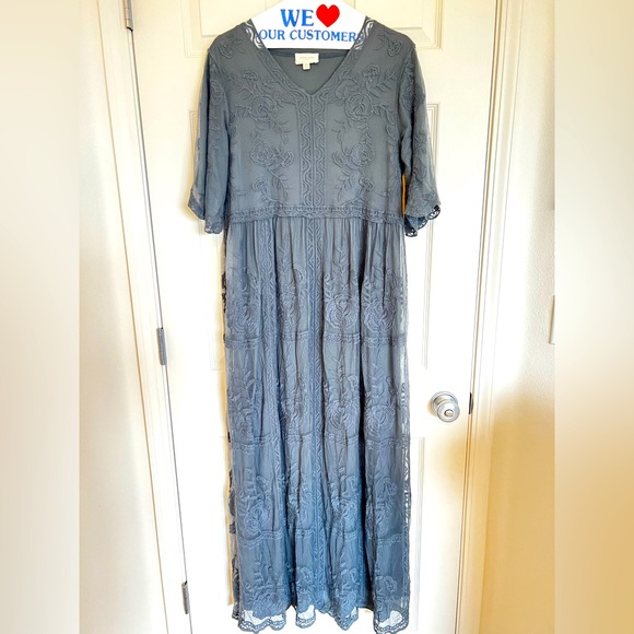 Charcoal Grey-blue Lace Maternity Dress - Picture 1 of 4